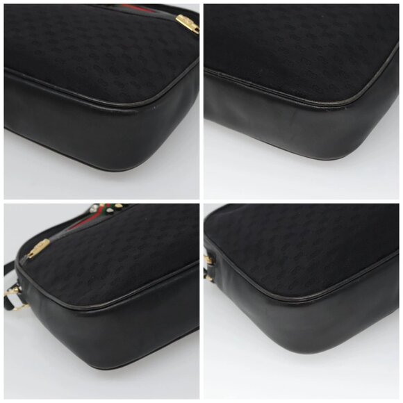 GUCCI Micro GG Canvas Web Sherry Line Shoulder Bag Black Gold Red Auth - Picture 16 of 16